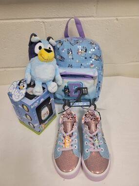 Bluey Kids Glitter Sneakers & Backpack Set - Light Blue, Pink, Purple